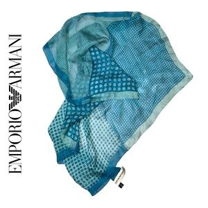 Emporio Armani VINTAGE‎ 100 Silk Teal Polka Dot Scarf